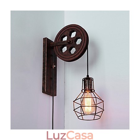 Luminária de parede de ferro retrô industrial personalidade criativa luminária de parede com polia elevatória