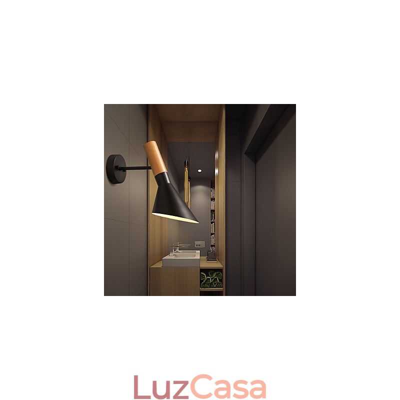 Luminárias de parede de metal com grão de madeira estilo norte da Europa, sala de estar, restaurante, ângulo de luz ajustável
