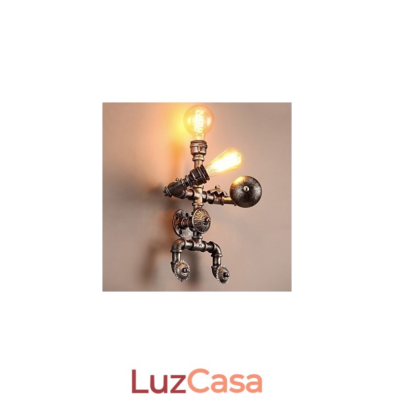 Luminárias de parede estilo industrial retrô loft cano de água design criativo robô metal restaurante café bares mesa de bar arandelas de parede