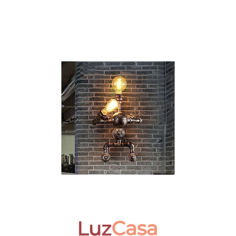 Luminárias de parede estilo industrial retrô loft cano de água design criativo robô metal restaurante café bares mesa de bar arandelas de parede