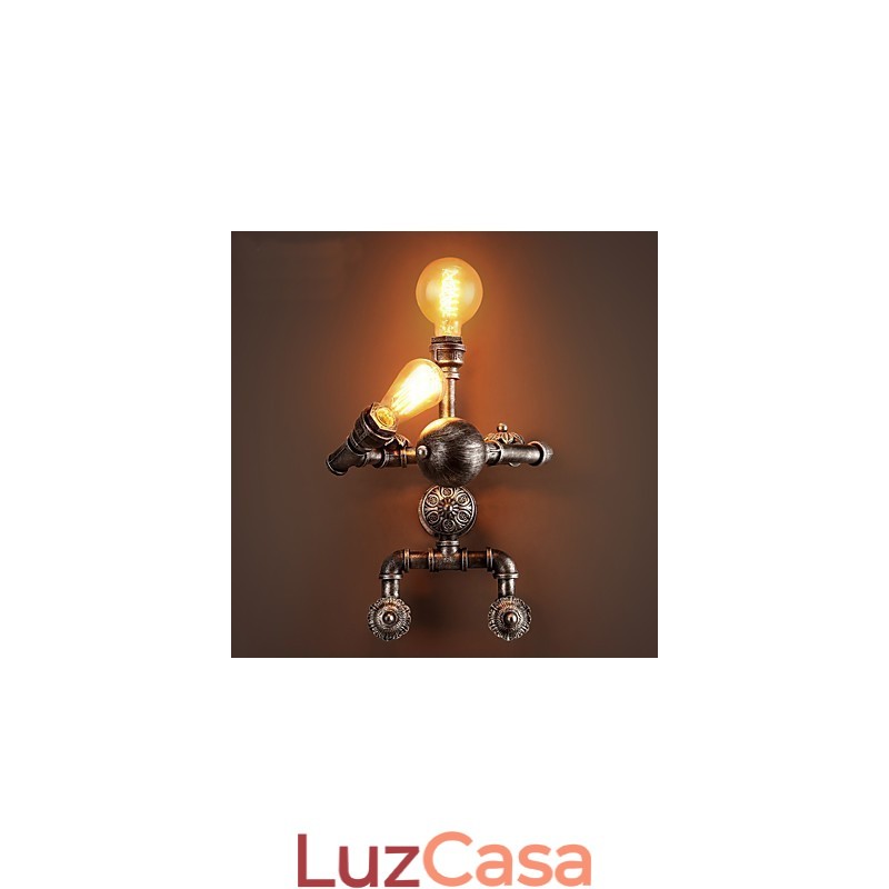 Luminárias de parede estilo industrial retrô loft cano de água design criativo robô metal restaurante café bares mesa de bar arandelas de parede