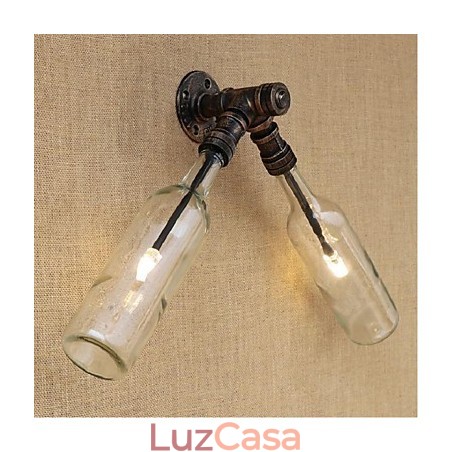 Retro American Village Creative Industry Wind Designer Garrafa de Água Luminária de Parede Luz de Parede Azul Transparente