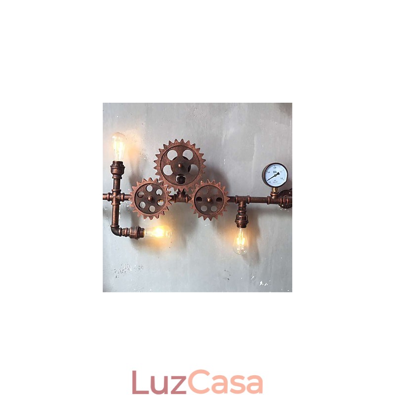 Luminárias de parede de tubo industrial vintage em forma de engrenagem de madeira Luzes giratórias criativas para decoração de restaurante, café, bar