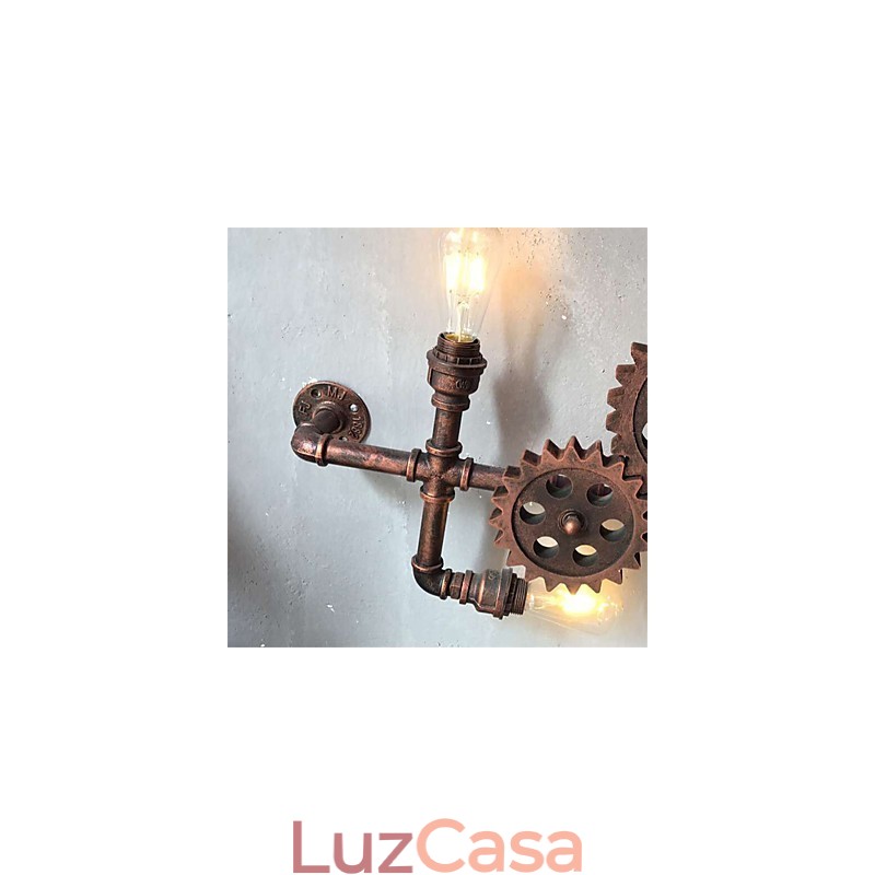 Luminárias de parede de tubo industrial vintage em forma de engrenagem de madeira Luzes giratórias criativas para decoração de restaurante, café, bar