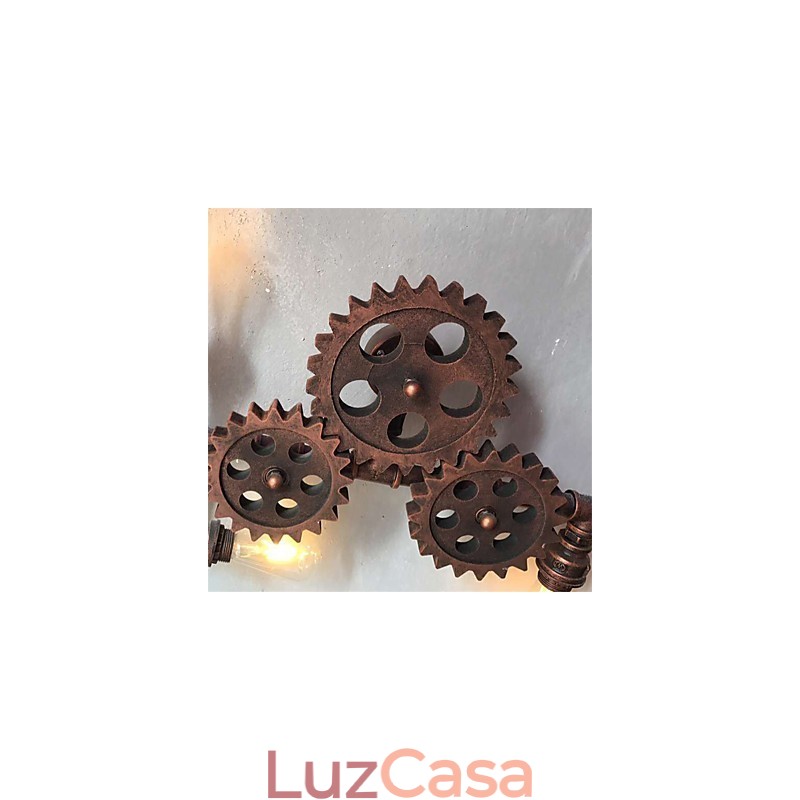 Luminárias de parede de tubo industrial vintage em forma de engrenagem de madeira Luzes giratórias criativas para decoração de restaurante, café, bar