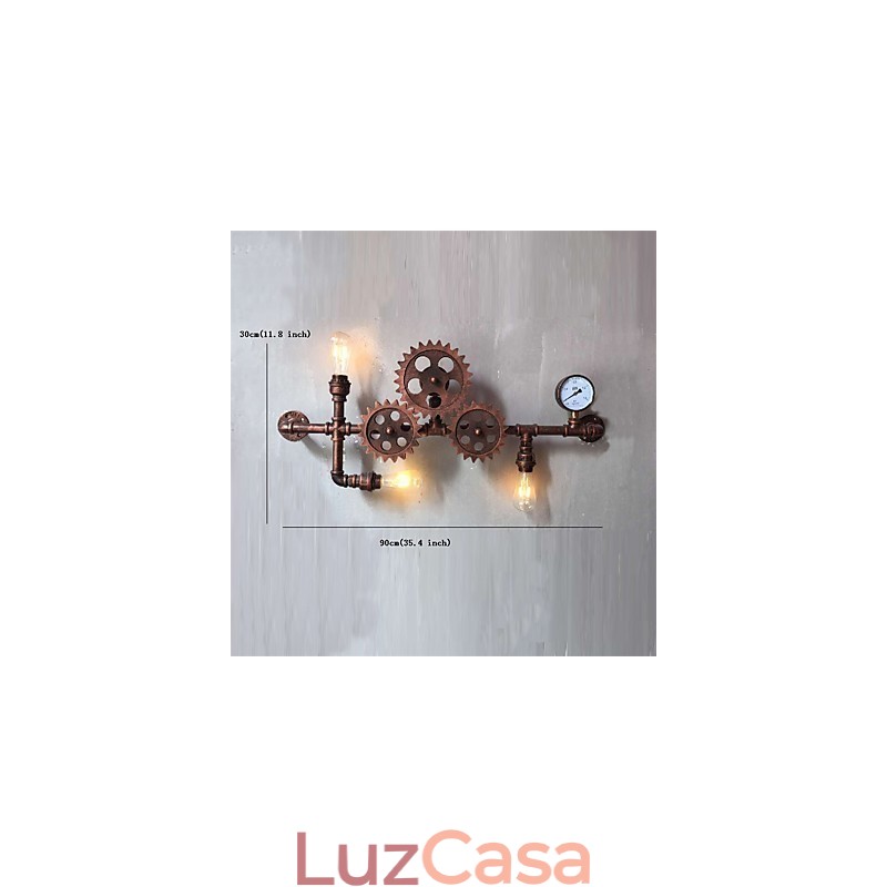 Luminárias de parede de tubo industrial vintage em forma de engrenagem de madeira Luzes giratórias criativas para decoração de restaurante, café, bar