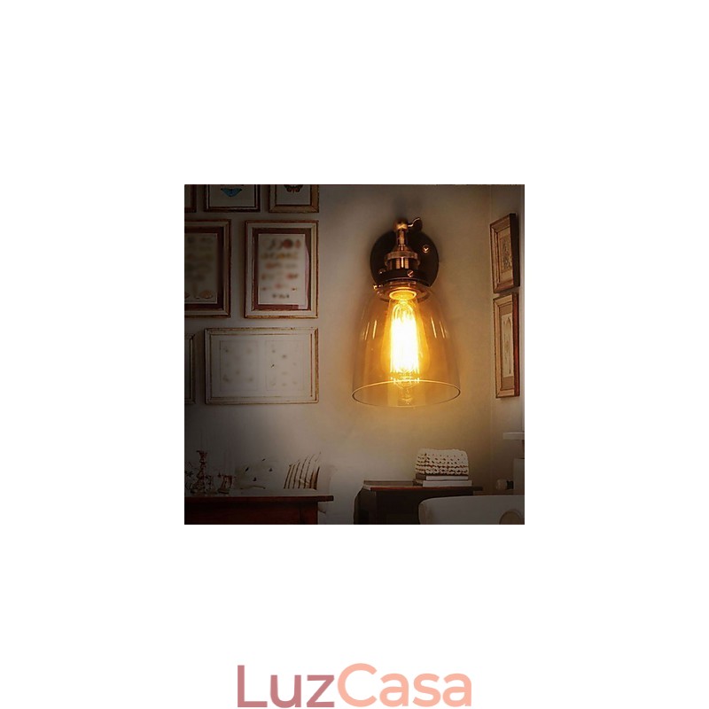 Luminária de parede de vidro industrial Edison Simplicity com base de metal para sala de jantar, sala de estudo, escritório, corredor, montagem na parede