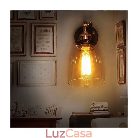 Luminária de parede de vidro industrial Edison Simplicity com base de metal para sala de jantar, sala de estudo, escritório, corredor, montagem na parede Luminária de parede de vidro industrial Edison Simplicity com base de metal para sala de jantar, sala de estudo, escritório, corredor, montagem na parede