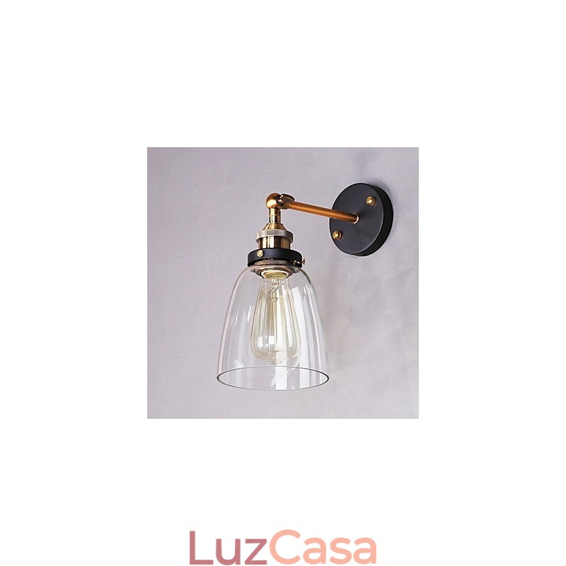 Luminária de parede de vidro industrial Edison Simplicity com base de metal para sala de jantar, sala de estudo, escritório, corredor, montagem na parede