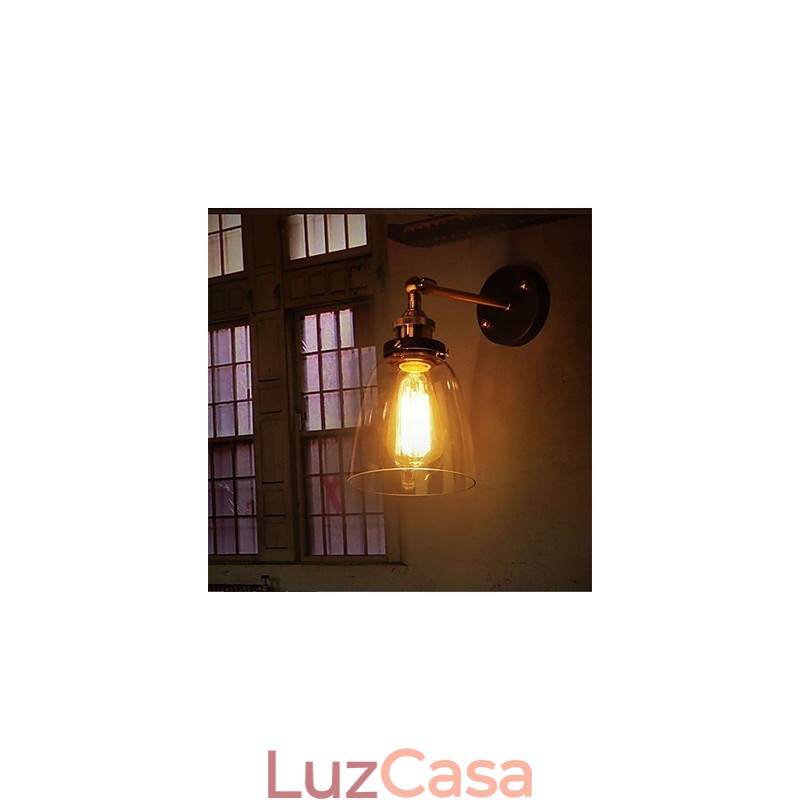 Luminária de parede de vidro industrial Edison Simplicity com base de metal para sala de jantar, sala de estudo, escritório, corredor, montagem na parede