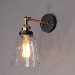 Luminária de parede de vidro industrial Edison Simplicity com base de metal para sala de jantar, sala de estudo, escritório, corredor, montagem na parede