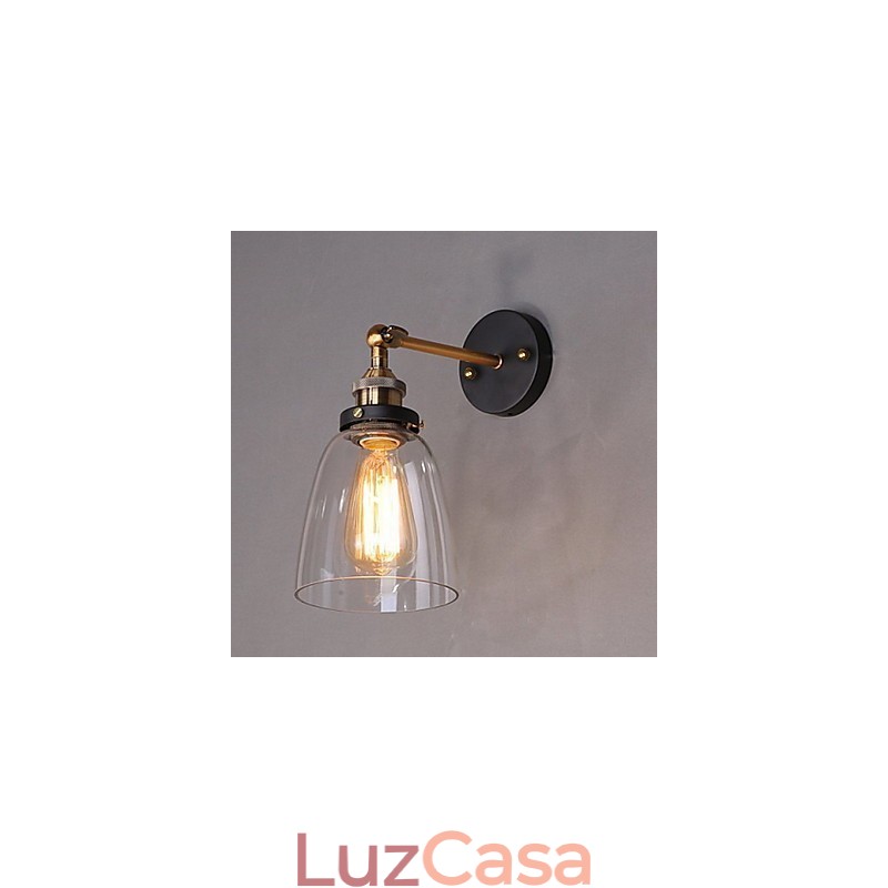 Luminária de parede de vidro industrial Edison Simplicity com base de metal para sala de jantar, sala de estudo, escritório, corredor, montagem na parede