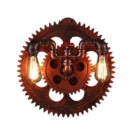 2 Cabeças Vintage Industrial Luzes de Parede Madeira Engrenagem Forma Luzes Restaurante Café Bar Decoração Arandelas de Parede