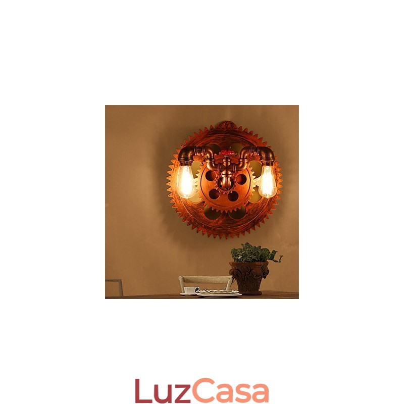 2 Cabeças Vintage Industrial Luzes de Parede Madeira Engrenagem Forma Luzes Restaurante Café Bar Decoração Arandelas de Parede