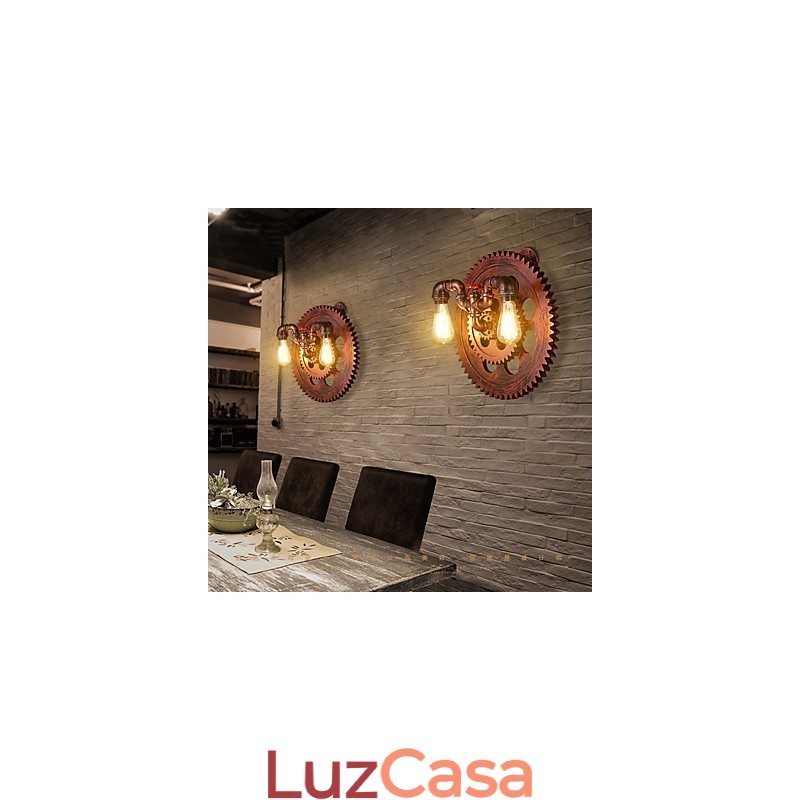 2 Cabeças Vintage Industrial Luzes de Parede Madeira Engrenagem Forma Luzes Restaurante Café Bar Decoração Arandelas de Parede