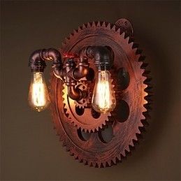 2 Cabeças Vintage Industrial Luzes de Parede Madeira Engrenagem Forma Luzes Restaurante Café Bar Decoração Arandelas de Parede
