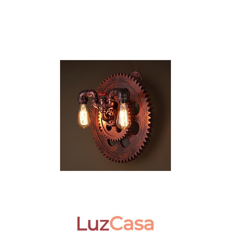2 Cabeças Vintage Industrial Luzes de Parede Madeira Engrenagem Forma Luzes Restaurante Café Bar Decoração Arandelas de Parede