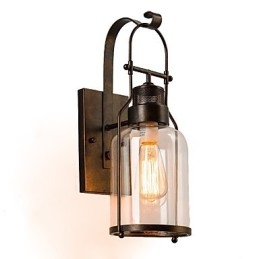 Luminária de parede retrô industrial loft com 1 luz e vidro transparente