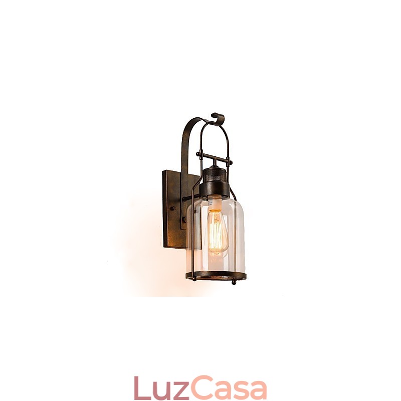 Luminária de parede retrô industrial loft com 1 luz e vidro transparente