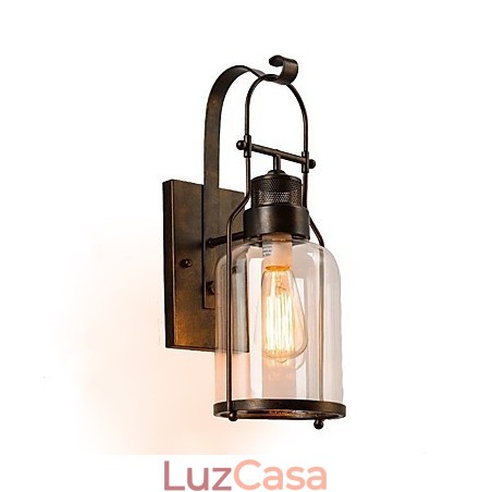 Luminária de parede retrô industrial loft com 1 luz e vidro transparente Luminária de parede retrô industrial loft com 1 luz e vidro transparente