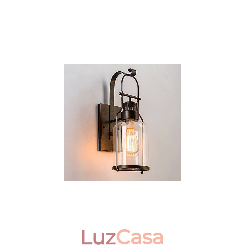 Luminária de parede retrô industrial loft com 1 luz e vidro transparente