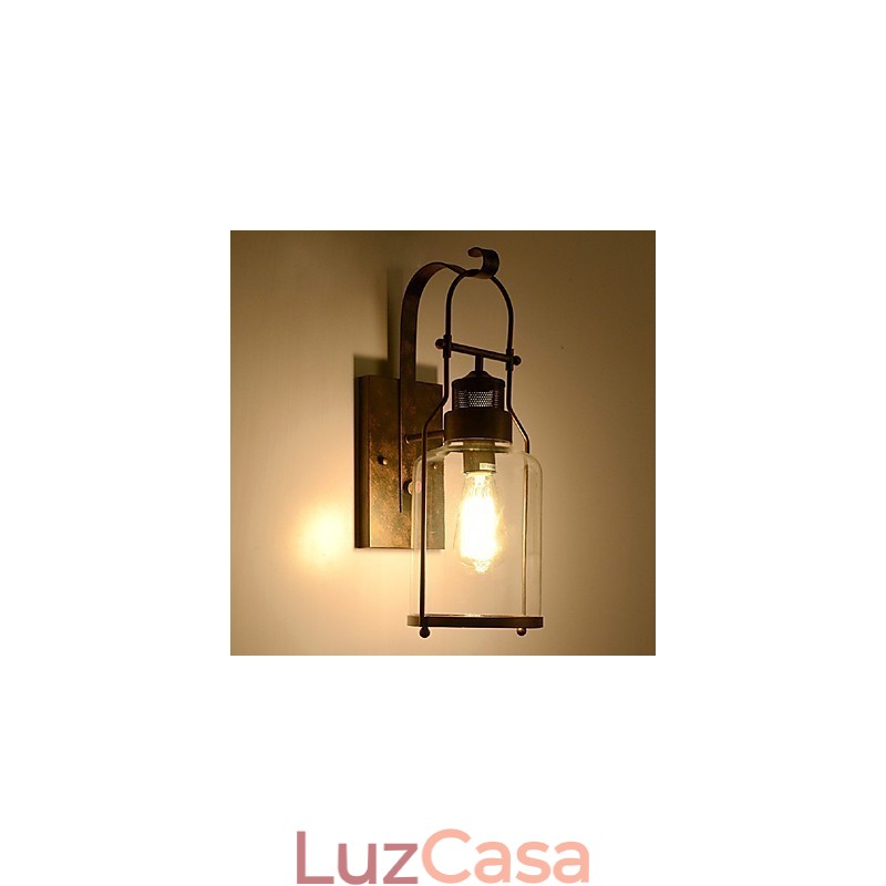 Luminária de parede retrô industrial loft com 1 luz e vidro transparente