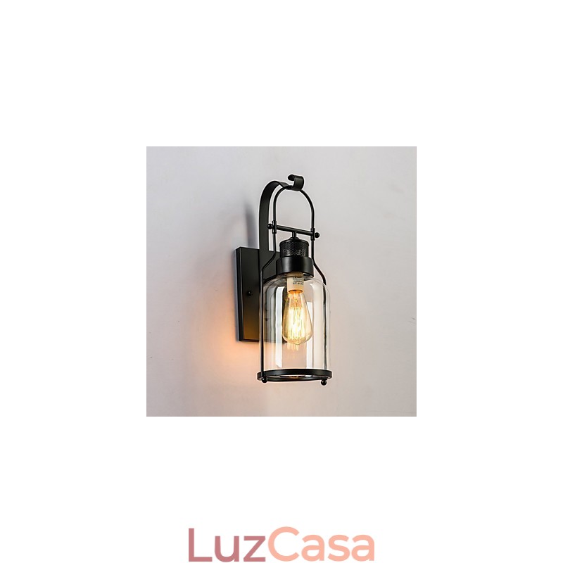Luminária de parede retrô industrial loft com 1 luz e vidro transparente