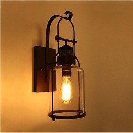 Luminária de parede retrô industrial loft com 1 luz e vidro transparente