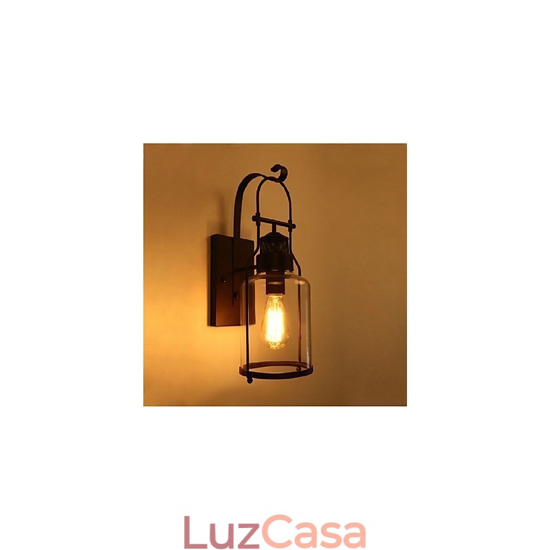 Luminária de parede retrô industrial loft com 1 luz e vidro transparente