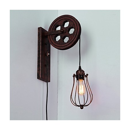 Luminária de parede de ferro retrô industrial personalidade criativa luminária de parede com polia elevatória Luminária de parede de ferro retrô industrial personalidade criativa luminária de parede com polia elevatória