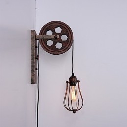 Luminária de parede de ferro retrô industrial personalidade criativa luminária de parede com polia elevatória