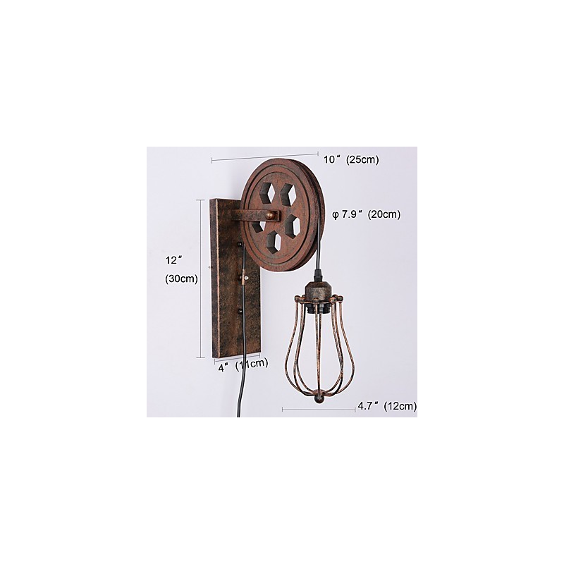 Luminária de parede de ferro retrô industrial personalidade criativa luminária de parede com polia elevatória