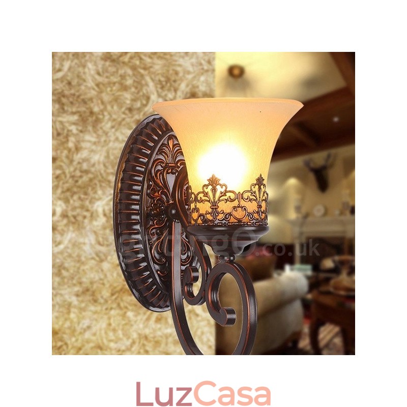 Luminária de parede interna de metal para sala de estar e sala de jantar rústica com luz única