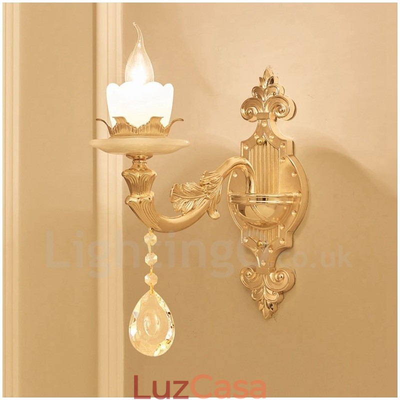 Luminária de parede clássica tradicional de luz única para sala de estar, sala de jantar, quarto, metal, luxo, interior