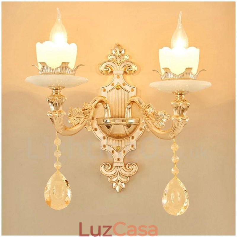 2 Luzes Tradicionais Clássicas Sala de Estar Sala de Jantar Quarto de Dormir Metal Apliques de Parede Internos