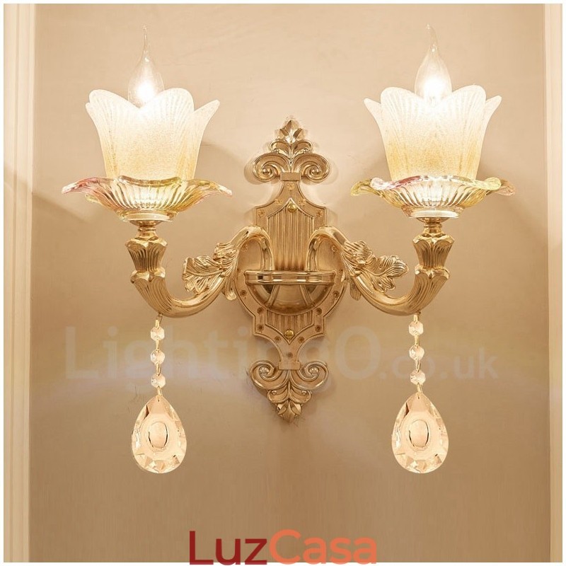 2 Luzes Tradicionais Clássicas Sala de Estar Sala de Jantar Quarto de Dormir Metal Apliques de Parede Internos