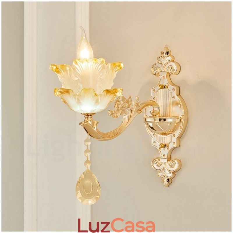 Luminária de parede clássica tradicional de luz única para sala de estar, sala de jantar, quarto, metal, luxo, interior