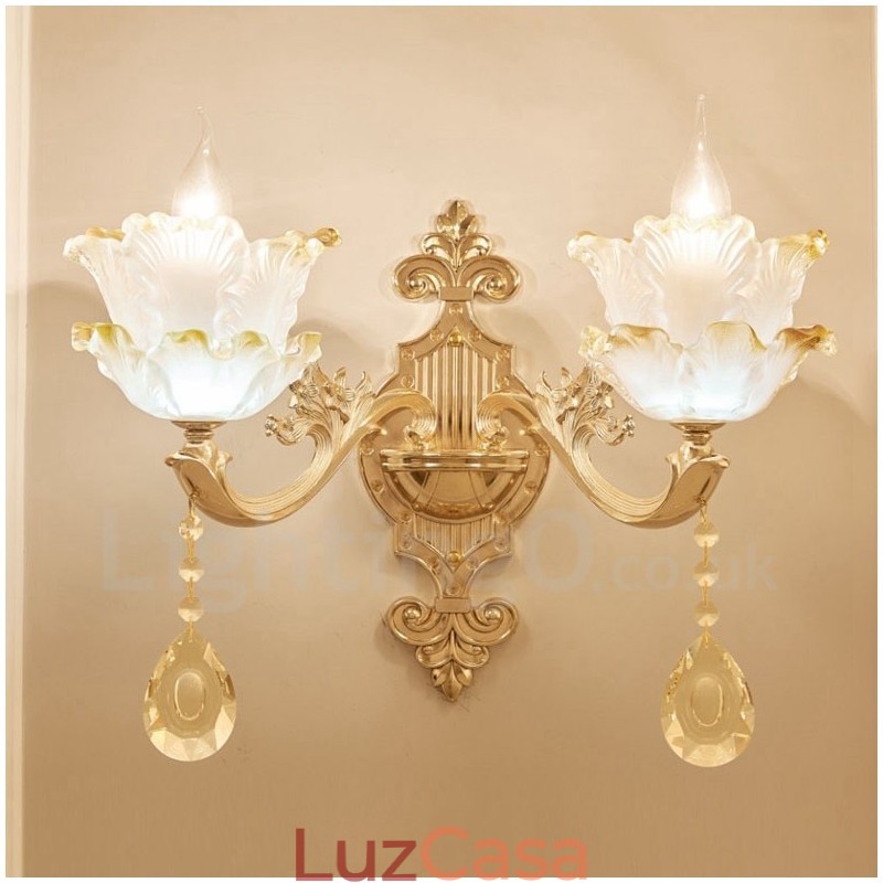 2 Luzes Tradicionais Clássicas Sala de Estar Sala de Jantar Quarto de Dormir Metal Apliques de Parede Internos