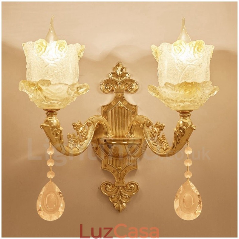 2 Luzes Tradicionais Clássicas Sala de Estar Sala de Jantar Quarto de Dormir Metal Apliques de Parede Internos