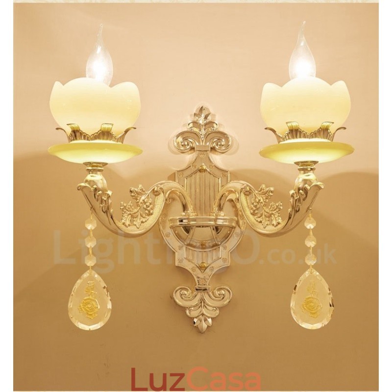 2 Luzes Tradicionais Clássicas Sala de Estar Sala de Jantar Quarto de Dormir Metal Apliques de Parede Internos