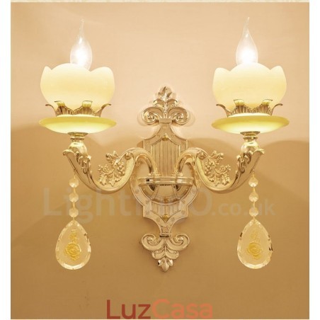2 Luzes Tradicionais Clássicas Sala de Estar Sala de Jantar Quarto de Dormir Metal Apliques de Parede Internos