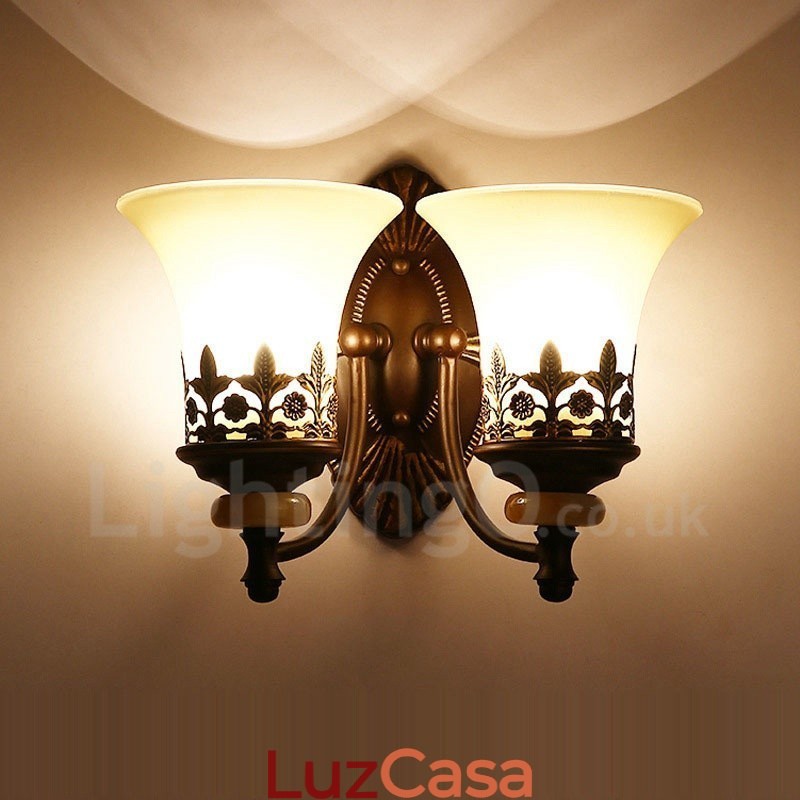 2 Luzes Tradicionais Clássicas Sala de Estar Sala de Jantar Quarto de Dormir Metal Apliques de Parede Internos