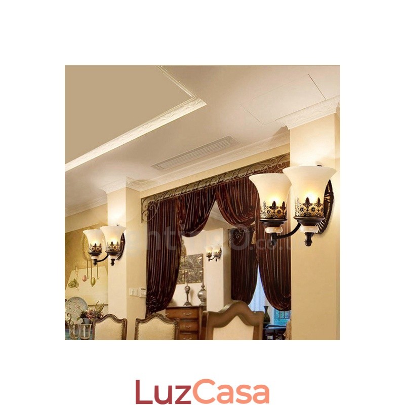2 Luzes Tradicionais Clássicas Sala de Estar Sala de Jantar Quarto de Dormir Metal Apliques de Parede Internos