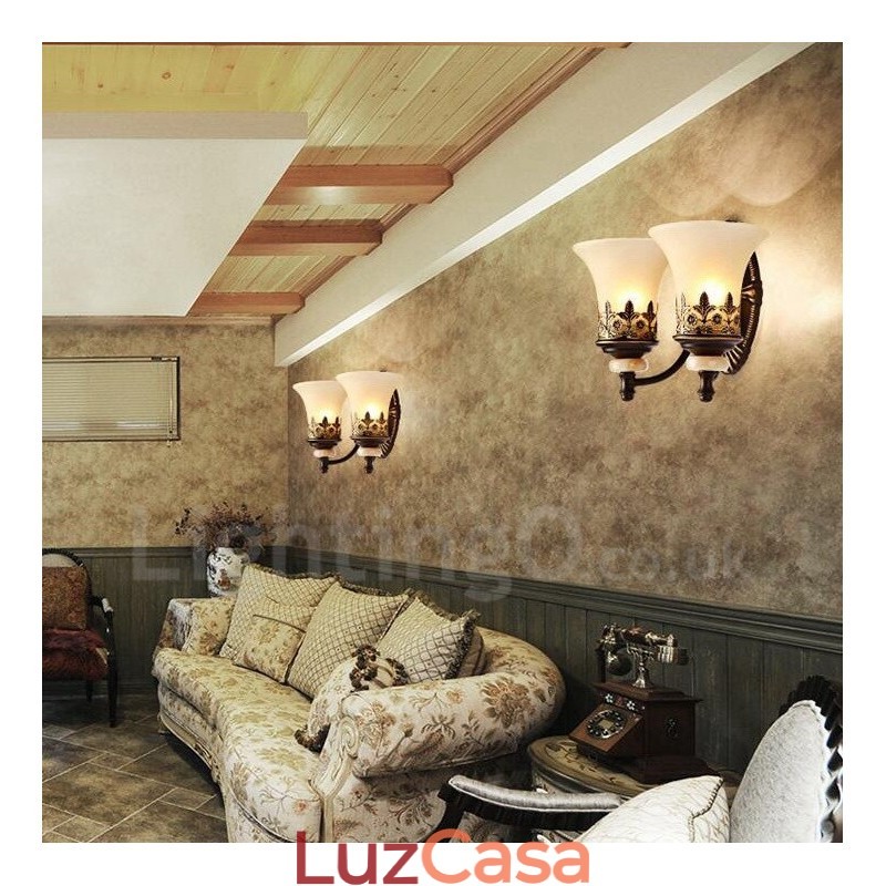 2 Luzes Tradicionais Clássicas Sala de Estar Sala de Jantar Quarto de Dormir Metal Apliques de Parede Internos