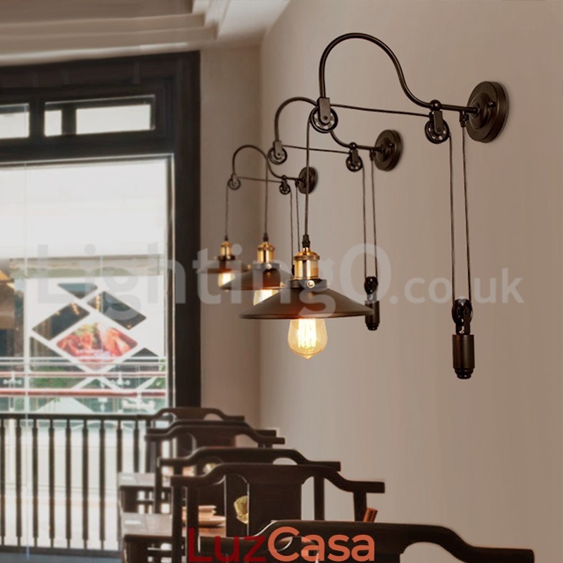 Retro Flush Mounted Wall Lights Corredor Bar Café Quarto Estudo Loft Polia Luminária de Parede