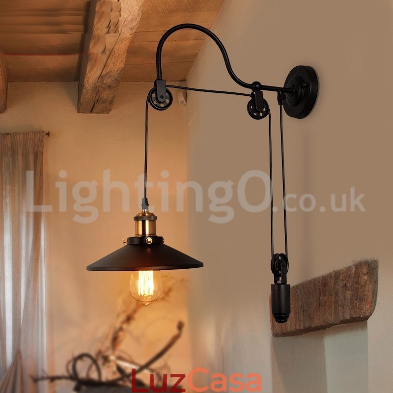 Retro Flush Mounted Wall Lights Corredor Bar Café Quarto Estudo Loft Polia Luminária de Parede