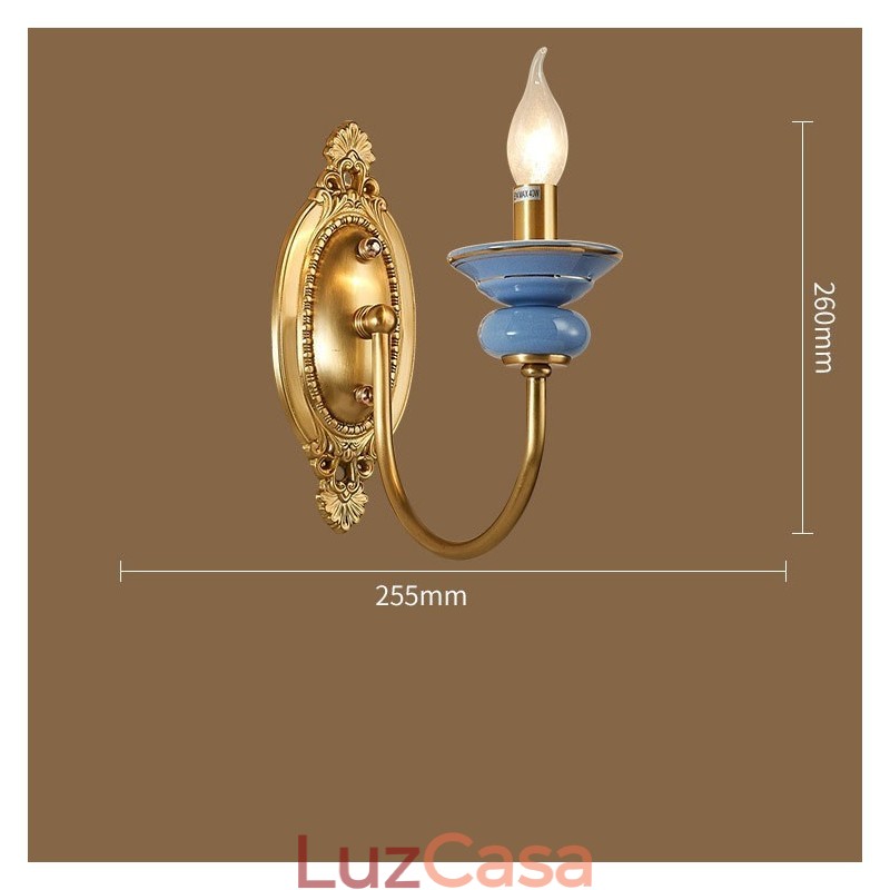 100% latão puro luxuoso rústico retrô vintage latão cerâmica 1 luz vela luz de parede especial para hotel escritório showroom sala de estar sala de jantar