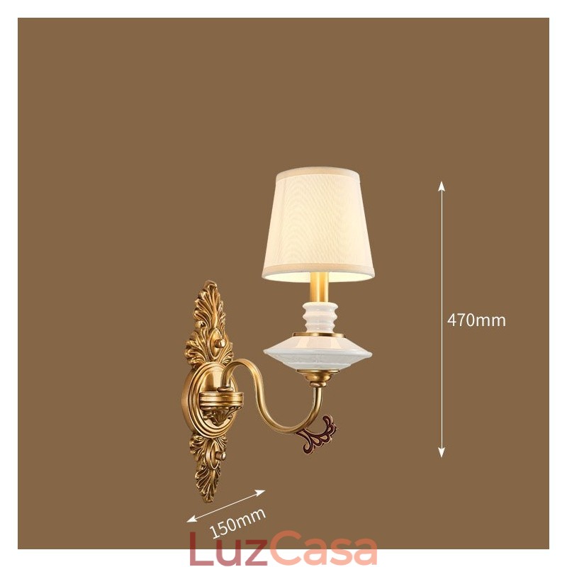 100% latão puro luxuoso rústico retrô vintage latão cerâmica 1 luz vela luz de parede com tecido sombra especial para hotel escritório showroom sala de estar sala de jantar