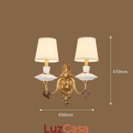 100% latão puro luxuoso rústico retrô vintage latão cerâmica 2 velas luz de parede com abajures de tecido especial para hotel escritório showroom sala de estar sala de jantar