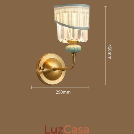 Pure Brass Luxuoso Rústico Retro Vintage Latão Cerâmica 1 Luz Vela Parede Luz com Tecido e Cristal Sombra Especial para Hotel Escritório Showroom Sala de Estar Sala de Jantar